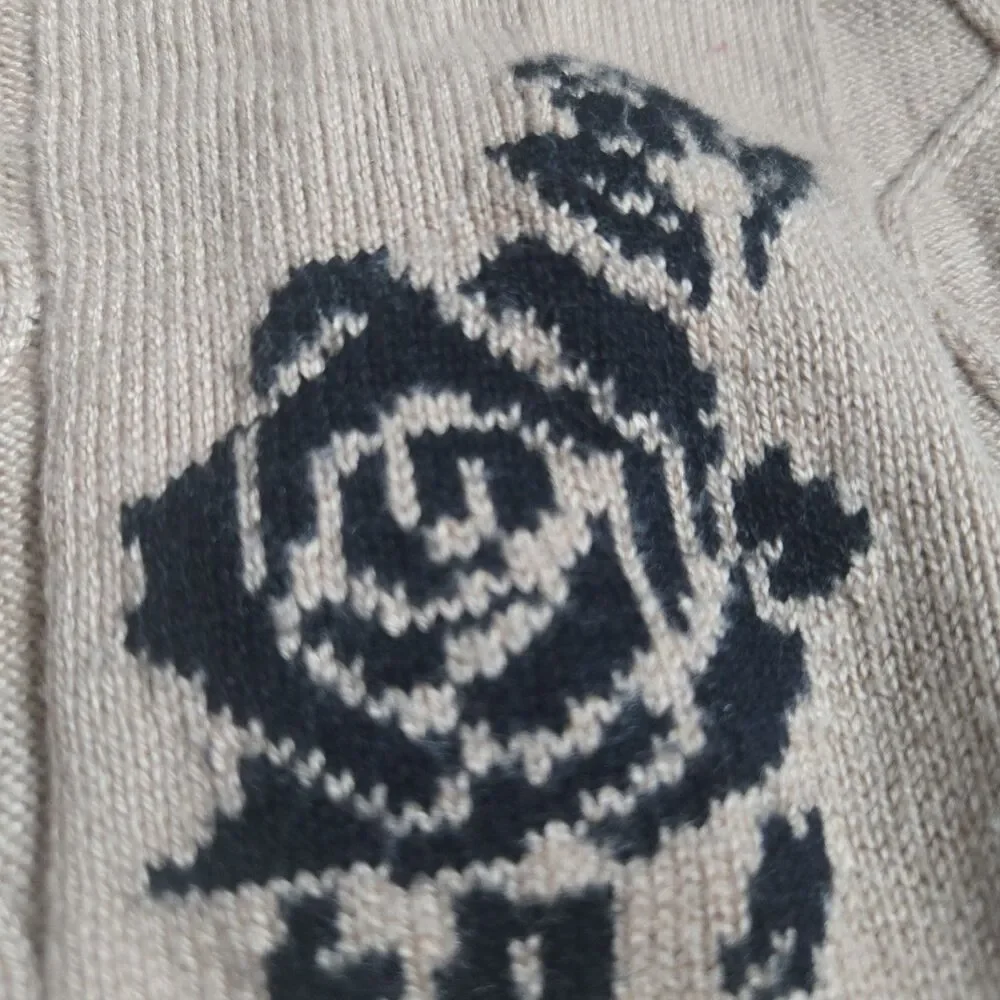 Janie and Jack Sweater 6-12M Tan Beige Cable Knit Floral Rose Mock Neck Puff Slv